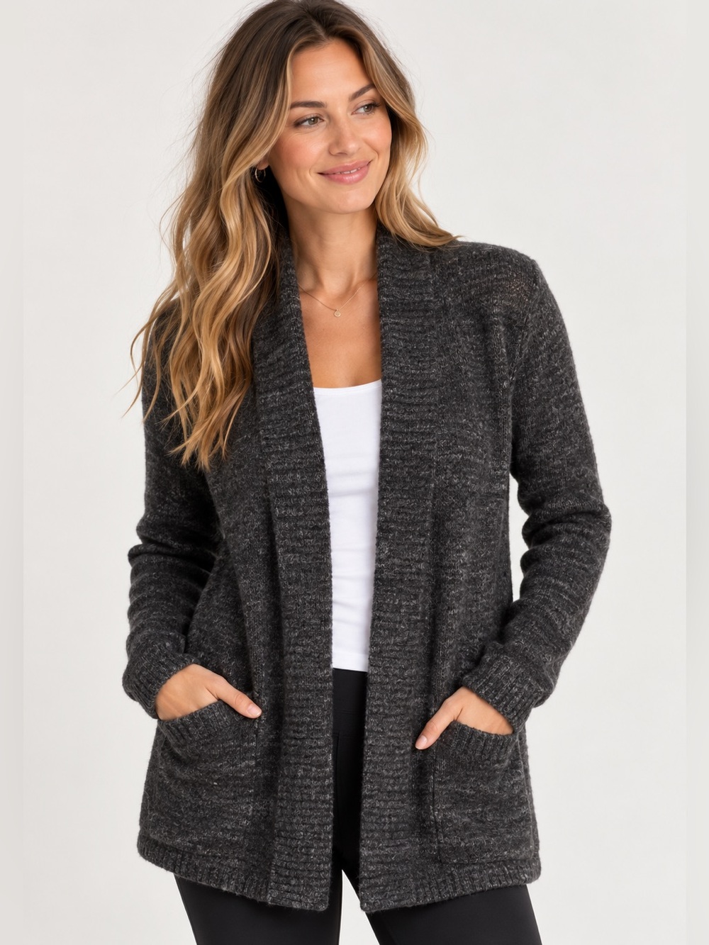 Line Cozy Open-Front Dark Gray Women's Cardigan Sweater